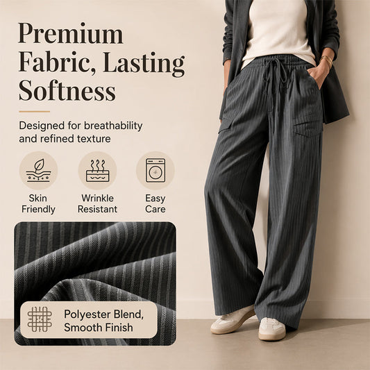 Women's Ribbed Drawstring Straight-Leg Trousers