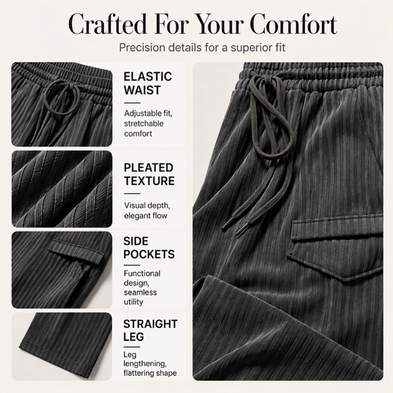 Women's Ribbed Drawstring Straight-Leg Trousers