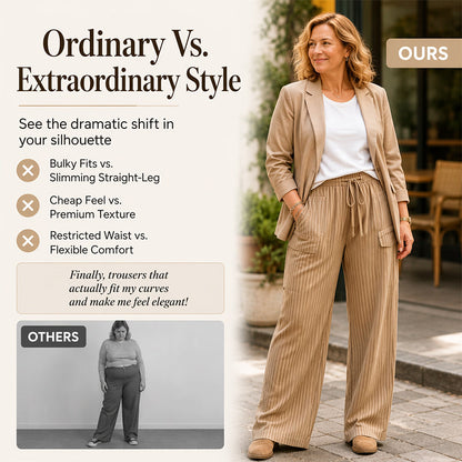 Women's Ribbed Drawstring Straight-Leg Trousers