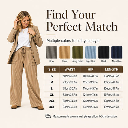 Women's Ribbed Drawstring Straight-Leg Trousers