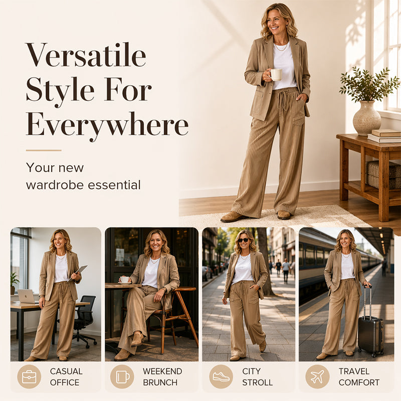Women's Ribbed Drawstring Straight-Leg Trousers