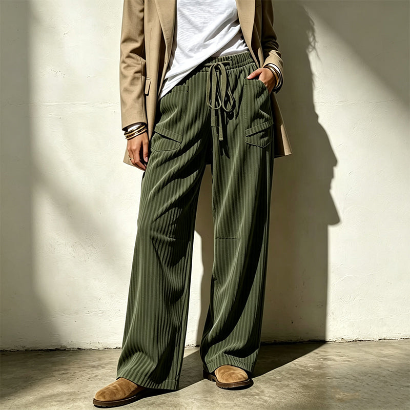 Women's Ribbed Drawstring Straight-Leg Trousers