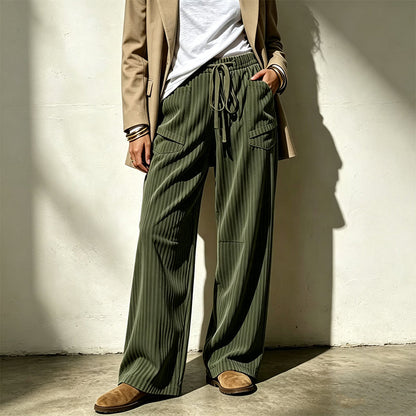 Women's Ribbed Drawstring Straight-Leg Trousers