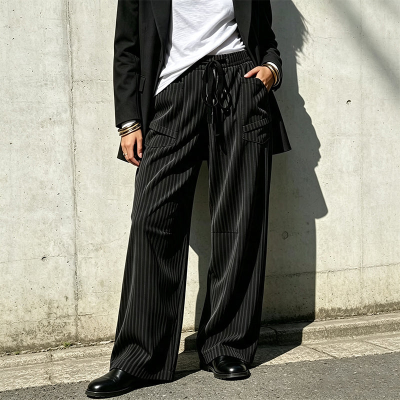 Women's Ribbed Drawstring Straight-Leg Trousers