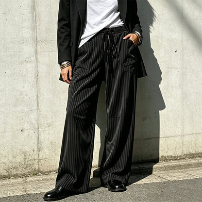 Women's Ribbed Drawstring Straight-Leg Trousers