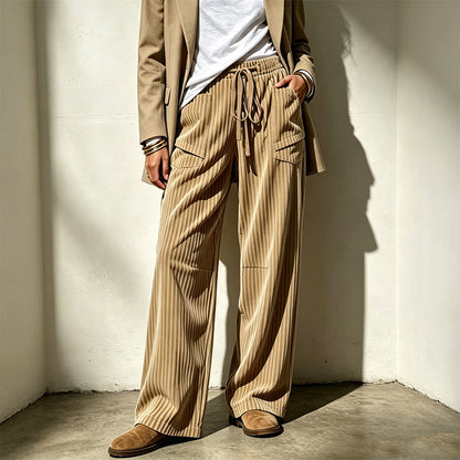 Women's Ribbed Drawstring Straight-Leg Trousers