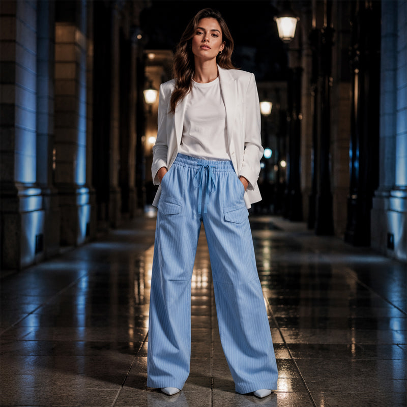 Women's Ribbed Drawstring Straight-Leg Trousers