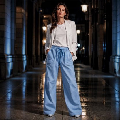 Women's Ribbed Drawstring Straight-Leg Trousers