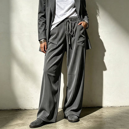Women's Ribbed Drawstring Straight-Leg Trousers