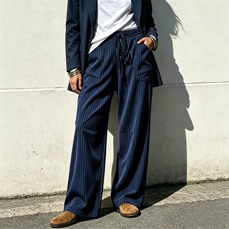 Women's Ribbed Drawstring Straight-Leg Trousers