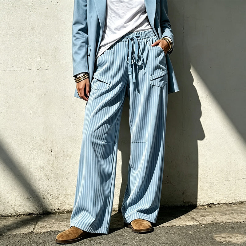Women's Ribbed Drawstring Straight-Leg Trousers