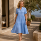 Women's V-Neck Button-Down Tiered Midi Dress