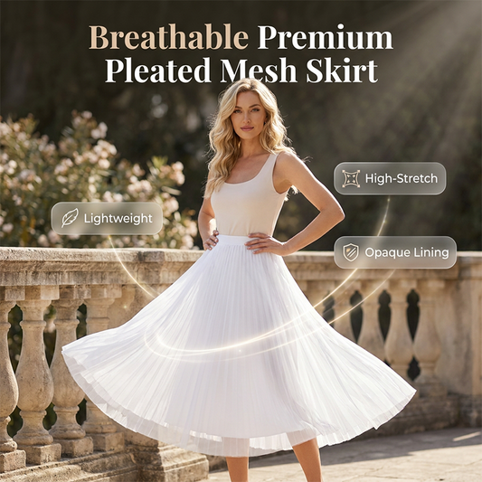Pleated A-Line Mesh Midi Skirt