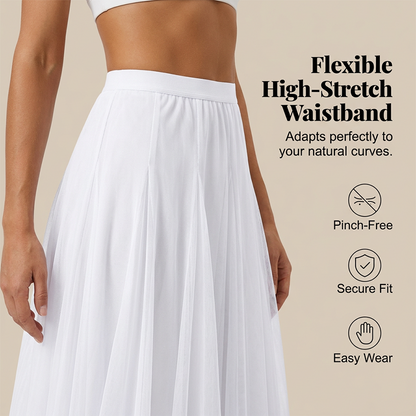Pleated A-Line Mesh Midi Skirt