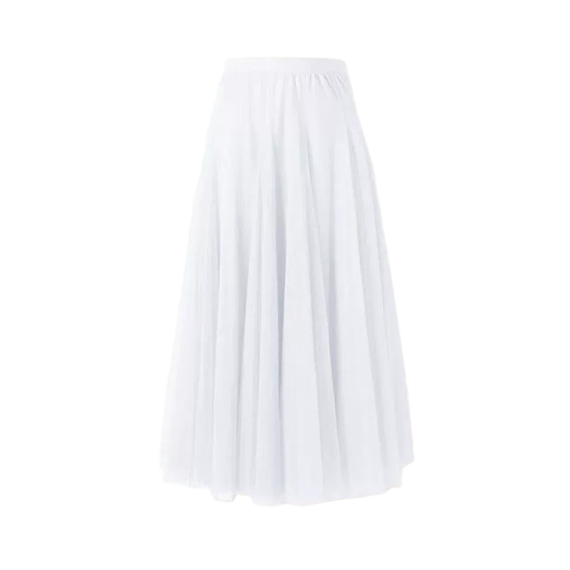 Pleated A-Line Mesh Midi Skirt