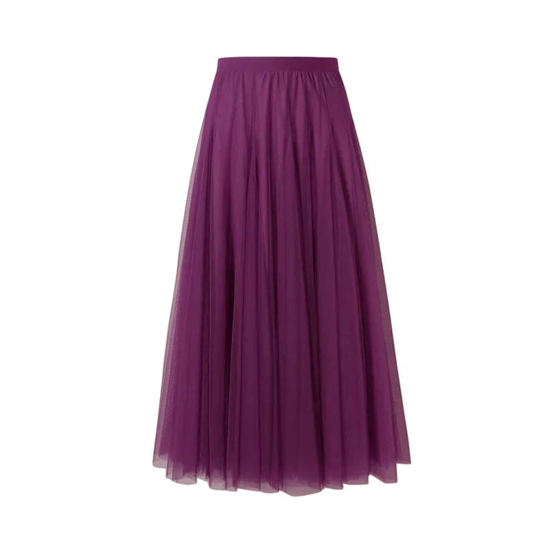 Pleated A-Line Mesh Midi Skirt