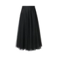 Pleated A-Line Mesh Midi Skirt