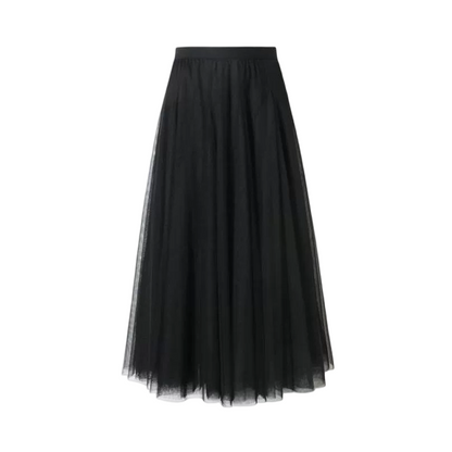 Pleated A-Line Mesh Midi Skirt
