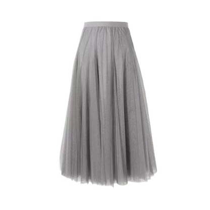 Pleated A-Line Mesh Midi Skirt