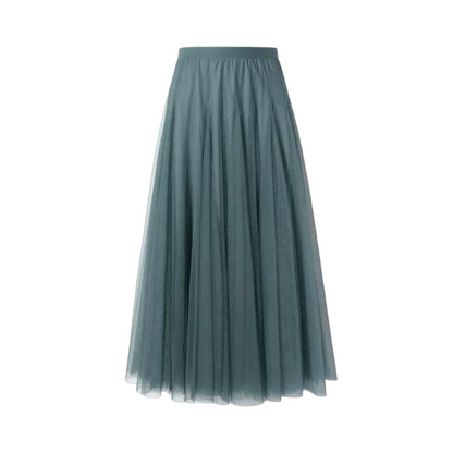 Pleated A-Line Mesh Midi Skirt