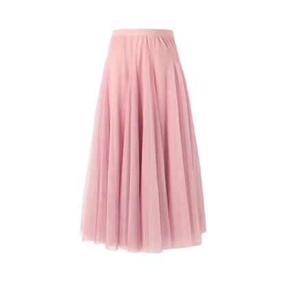 Pleated A-Line Mesh Midi Skirt