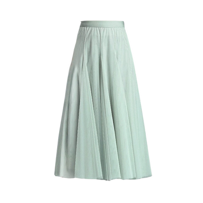 Pleated A-Line Mesh Midi Skirt