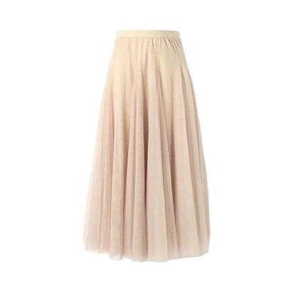 Pleated A-Line Mesh Midi Skirt
