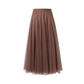 Pleated A-Line Mesh Midi Skirt