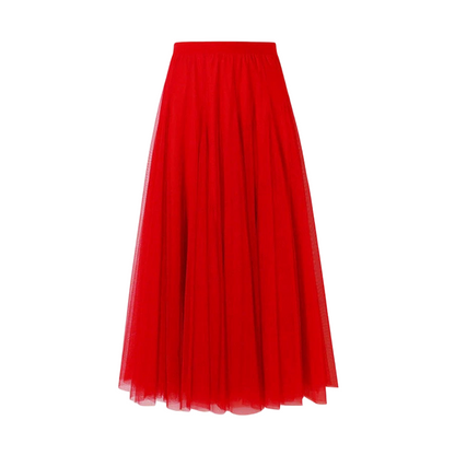 Pleated A-Line Mesh Midi Skirt