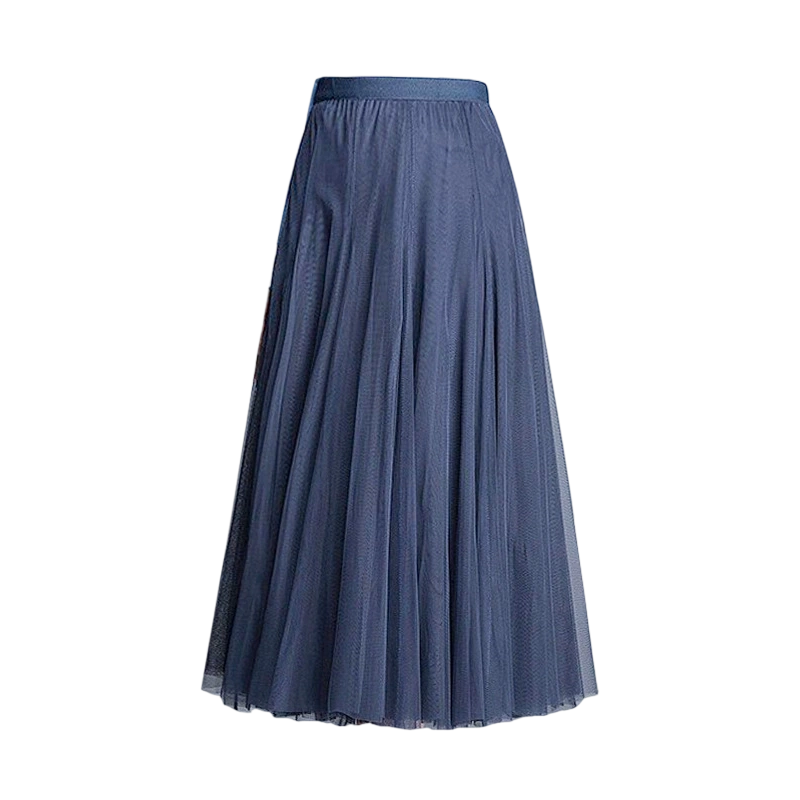 Pleated A-Line Mesh Midi Skirt