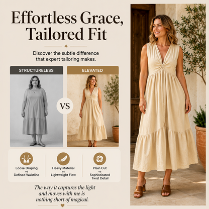 ✨🛍️Fresh Drop - V-Neck Pleated Dress with Side Pockets – Lightweight & Breezy for Beach Strolls or Brunch 🍃