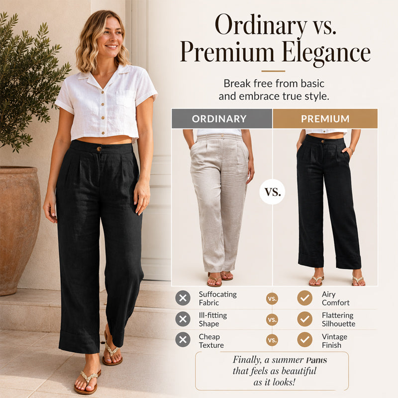 🔥👖Women's Relaxed Fit Linen Blend Pants – Classic Straight Leg Trousers
