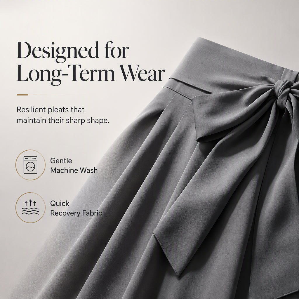 Women's Pleated High Waisted Skirt with Tie Bow