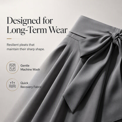 Women's Pleated High Waisted Skirt with Tie Bow