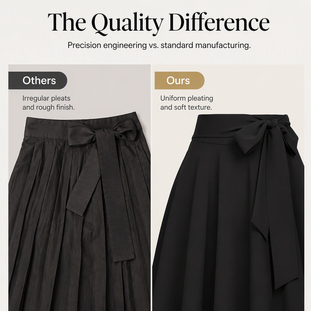 Women's Pleated High Waisted Skirt with Tie Bow