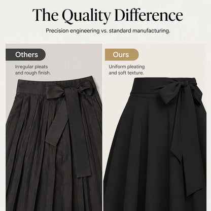 Women's Pleated High Waisted Skirt with Tie Bow