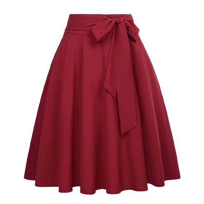 Women's Pleated High Waisted Skirt with Tie Bow