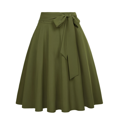 Women's Pleated High Waisted Skirt with Tie Bow