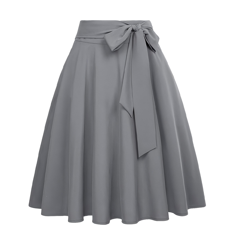 Women's Pleated High Waisted Skirt with Tie Bow