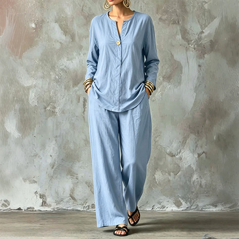 Women's Casual Shirt & Wide Leg Pants Set