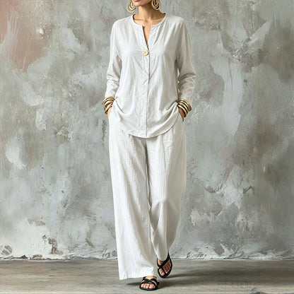 Women's Casual Shirt & Wide Leg Pants Set