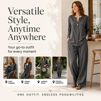 Women's Casual Shirt & Wide Leg Pants Set