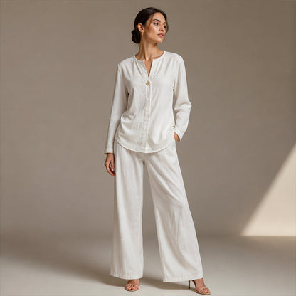 Women's Casual Shirt & Wide Leg Pants Set