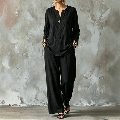 Women's Casual Shirt & Wide Leg Pants Set
