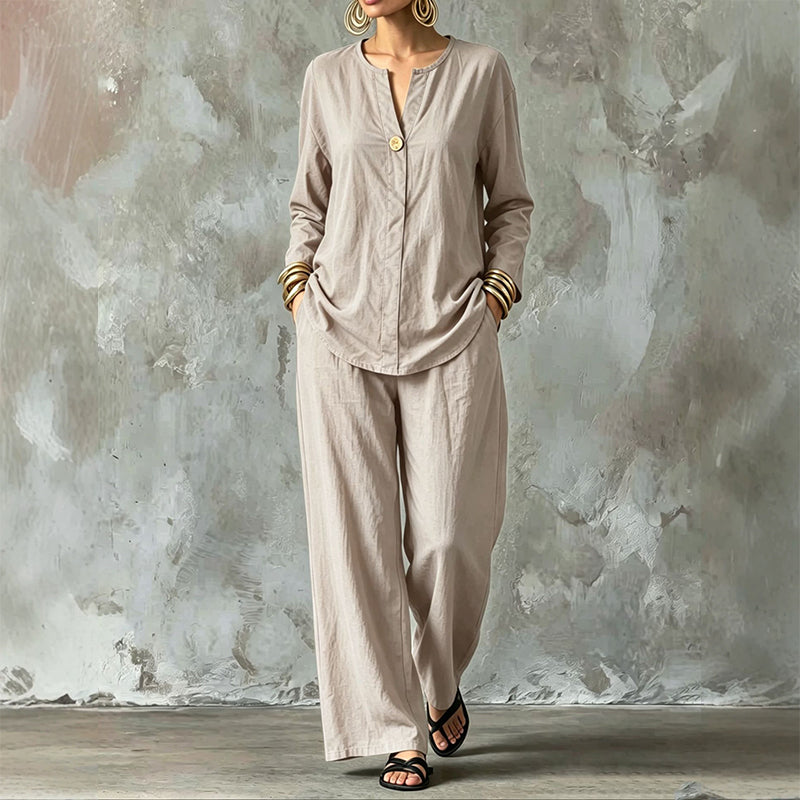Women's Casual Shirt & Wide Leg Pants Set