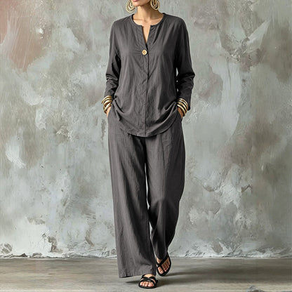 Women's Casual Shirt & Wide Leg Pants Set