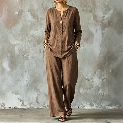 Women's Casual Shirt & Wide Leg Pants Set