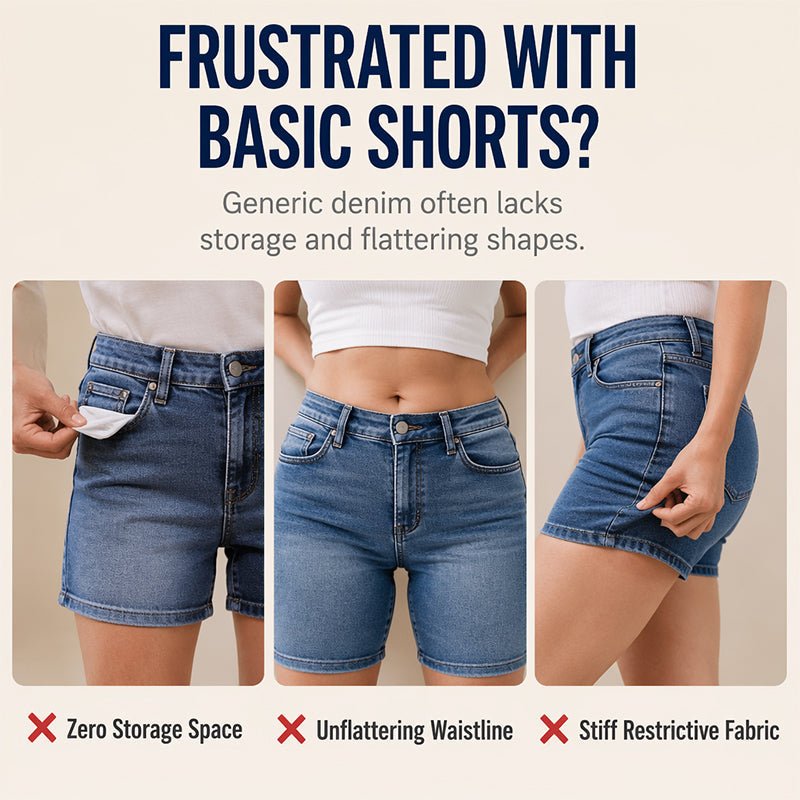 Women’s Knee Length Denim Cargo Shorts with Pockets