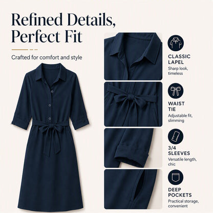 Women's 3/4 Sleeve Shirt Dress with Belt