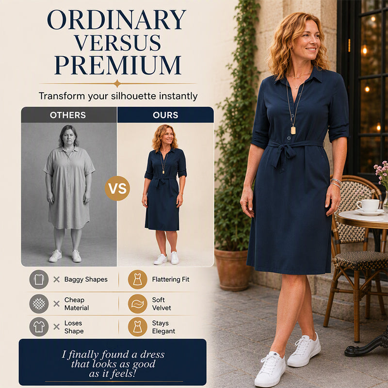 Women's 3/4 Sleeve Shirt Dress with Belt
